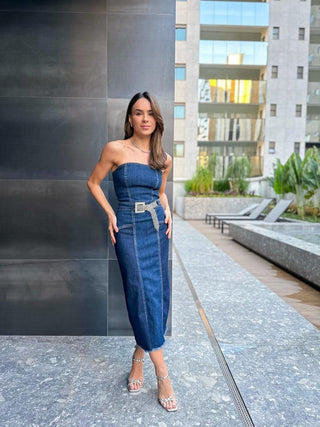 Bejeweled denim dress